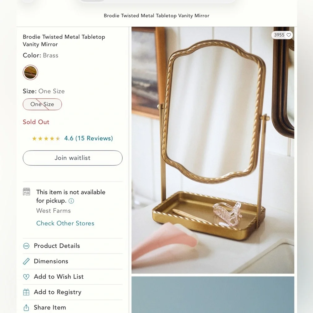 Anthropologie Brodie Twisted Metal Tabletop Vanity Mirror NEW